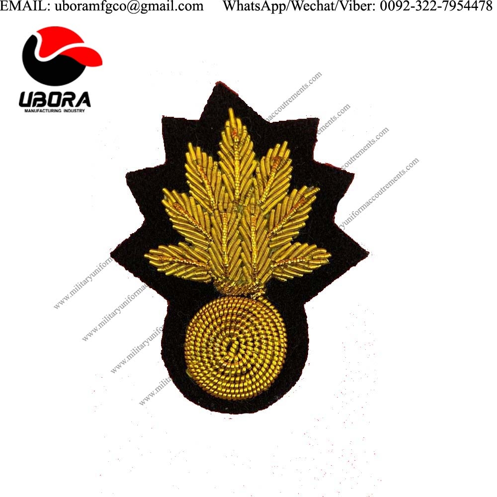 military badge Mess Dress Collar Bomb Badges Gold On Black Backing  CUSTOM MADE BULLION WIRE BADGES